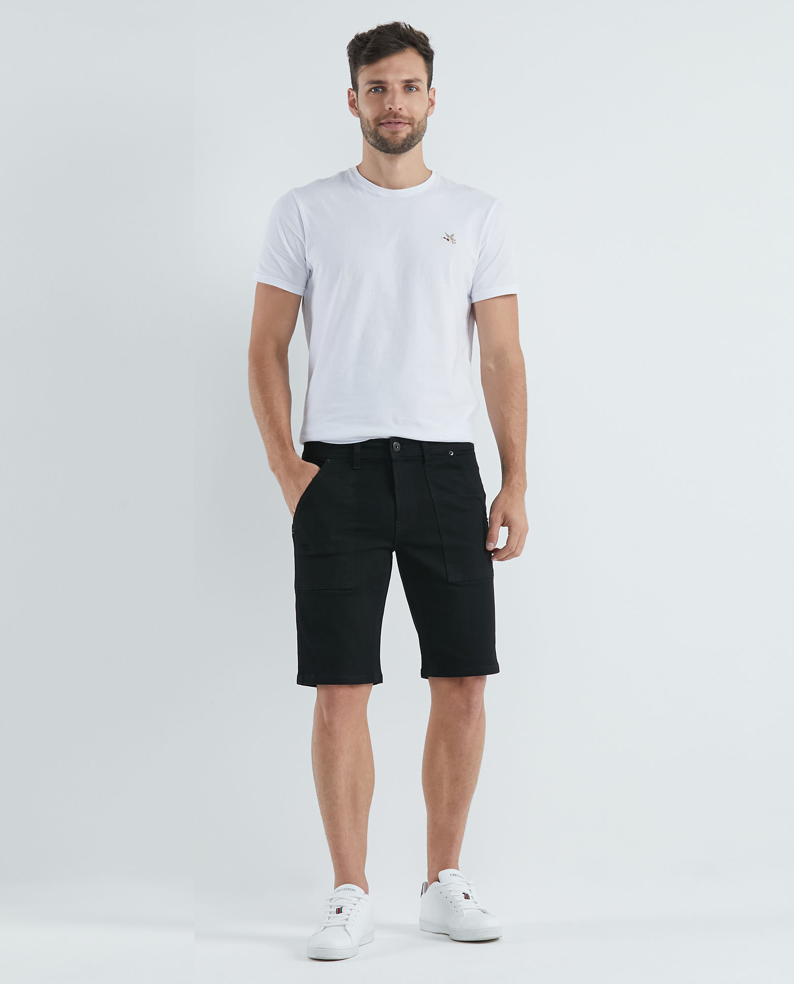 Bermuda de Hombre en Denim, Straight Fit - Negro Mate