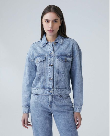 Chaqueta de Mujer en Denim, Tipo Trucker Straight Fit - Azul Claro