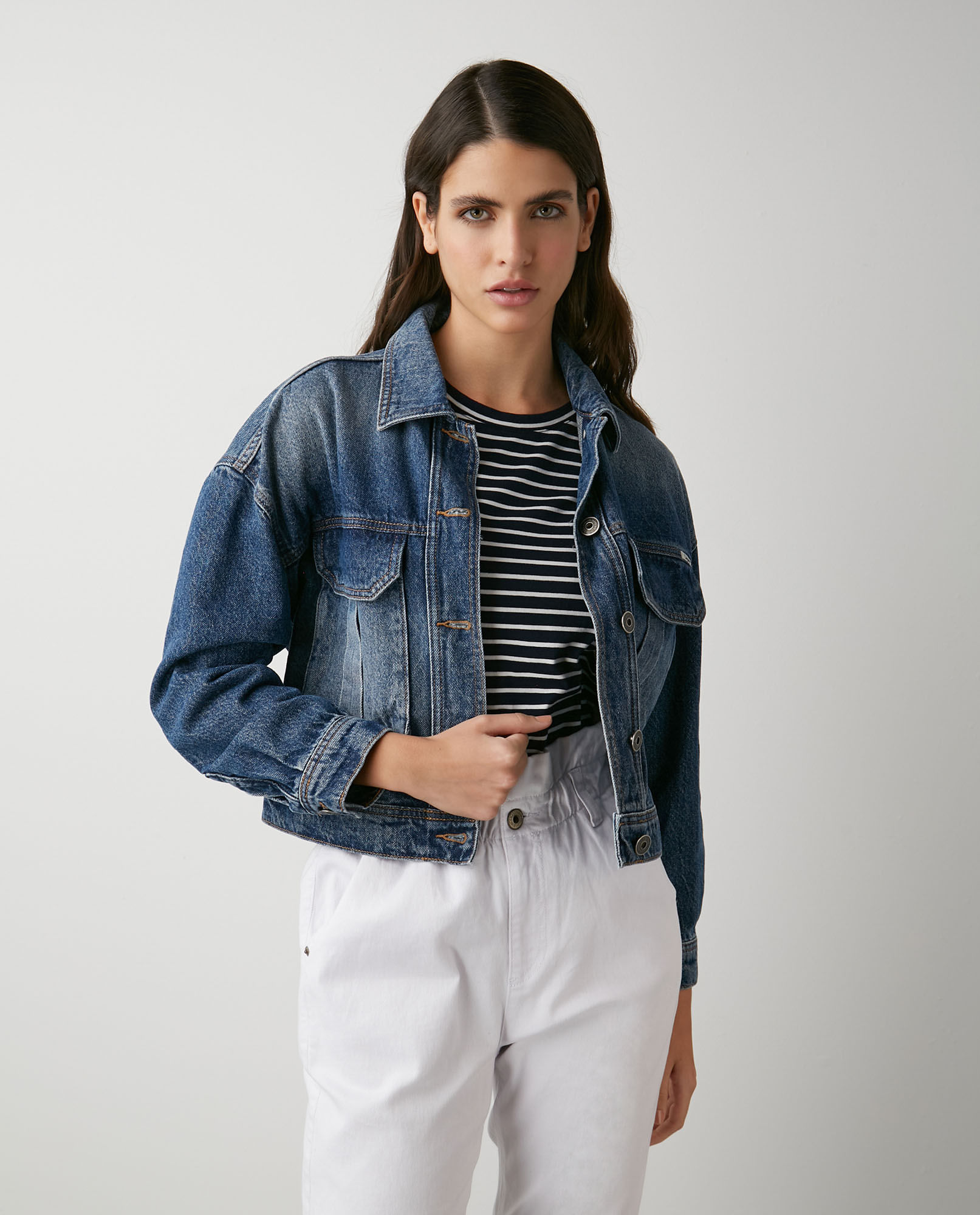 Chaqueta de Mujer en Denim, Tipo Trucker Oversized Fit - Bolsillos Grandes