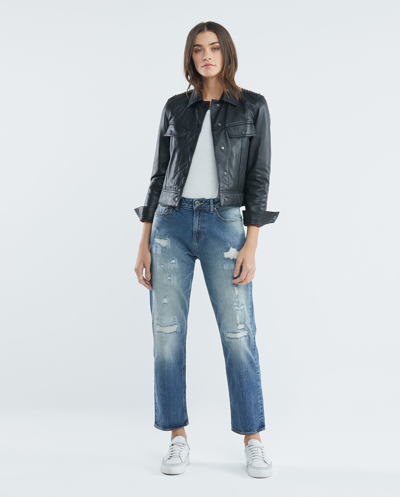 Jean de Mujer Medium Rise, Boyfit, Boot Cut - Azul Oscuro
