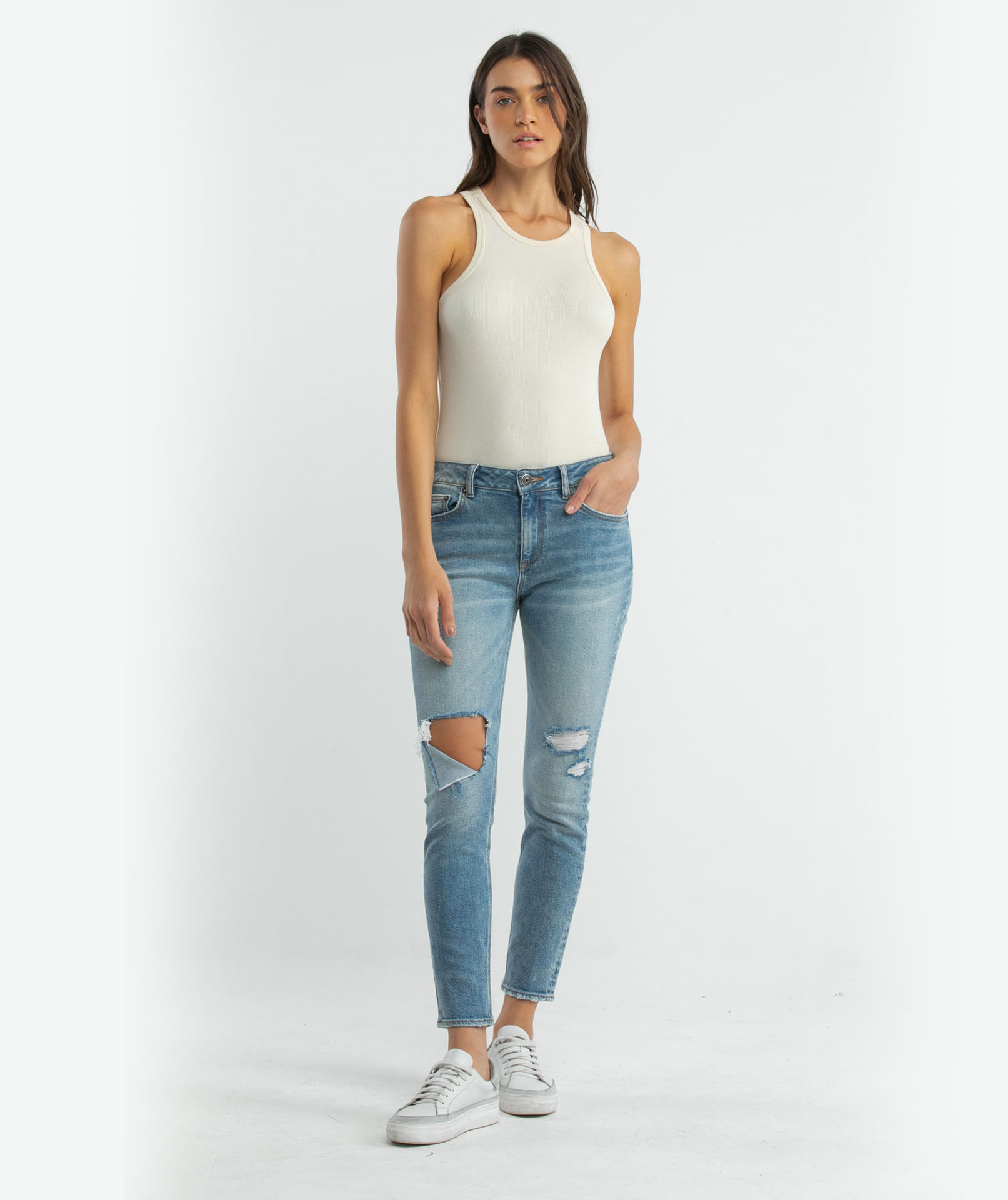 Jean de Mujer High Rise, Cosmo, Bota Skinny - Azul Medio