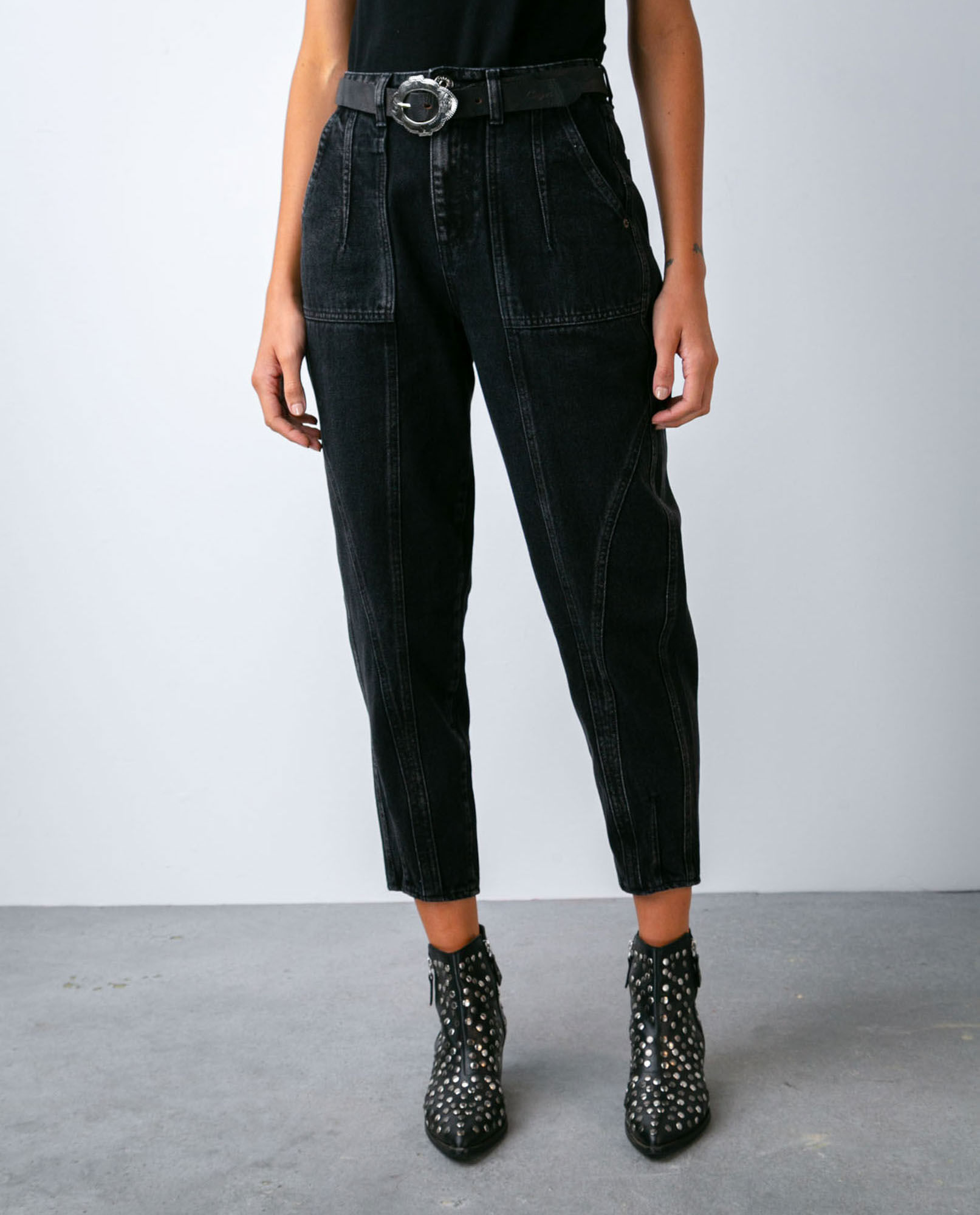 Jean de Mujer Mom Fit 100% Algodón, High Rise Bota Skinny - Gris Oscuro