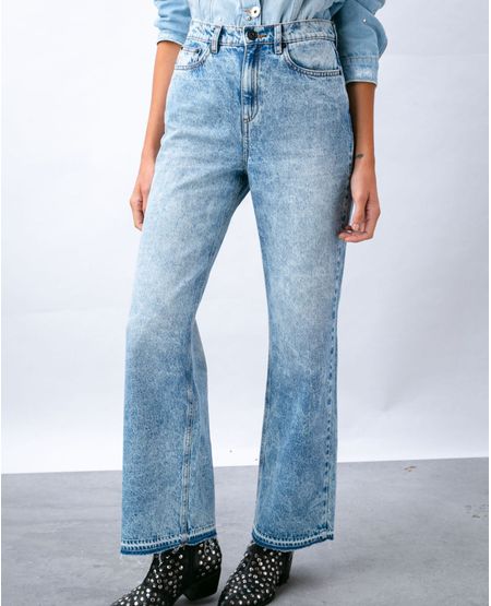 Jean de Mujer Wide Leg 100% Algodón, High Rise Bota Relaxed - Azul Claro