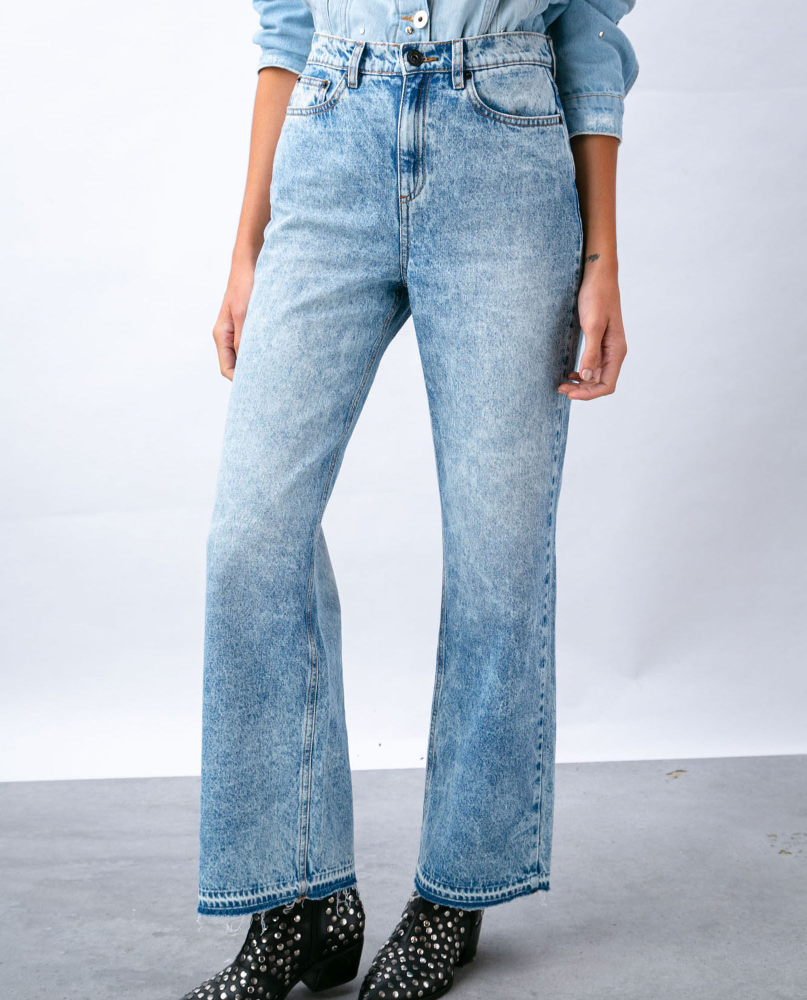 Jean de Mujer Wide Leg 100% Algodón, High Rise Bota Relaxed - Azul Claro