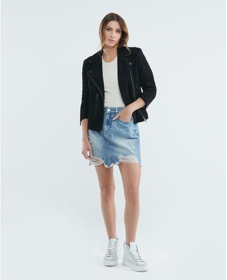 Falda Midi en Denim, High Rise - Azul Medio