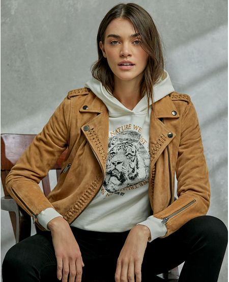 Chaqueta de Mujer en cuero, Silueta Biker - Trenzas en Cuero