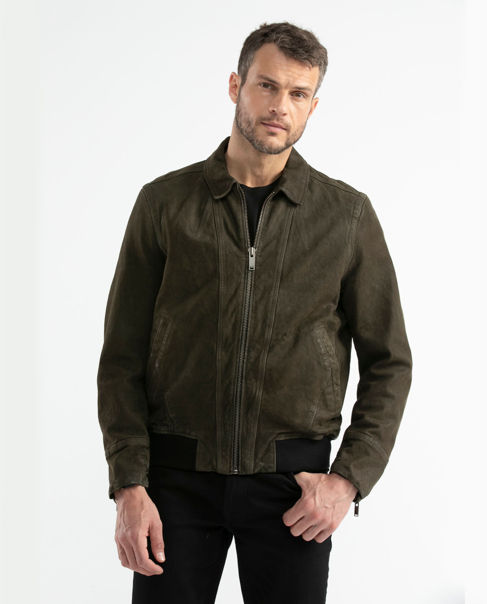Chaqueta de Hombre en Cuero, Silueta Clásica - Piel de Cordero y Nubuck