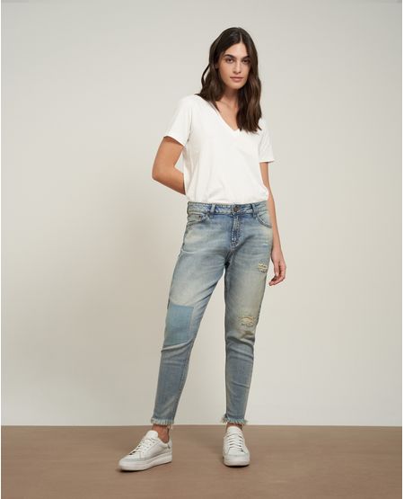 Jean de Mujer Boyfit Comfort, Medium Rise Bota Skinny - Azul Claro