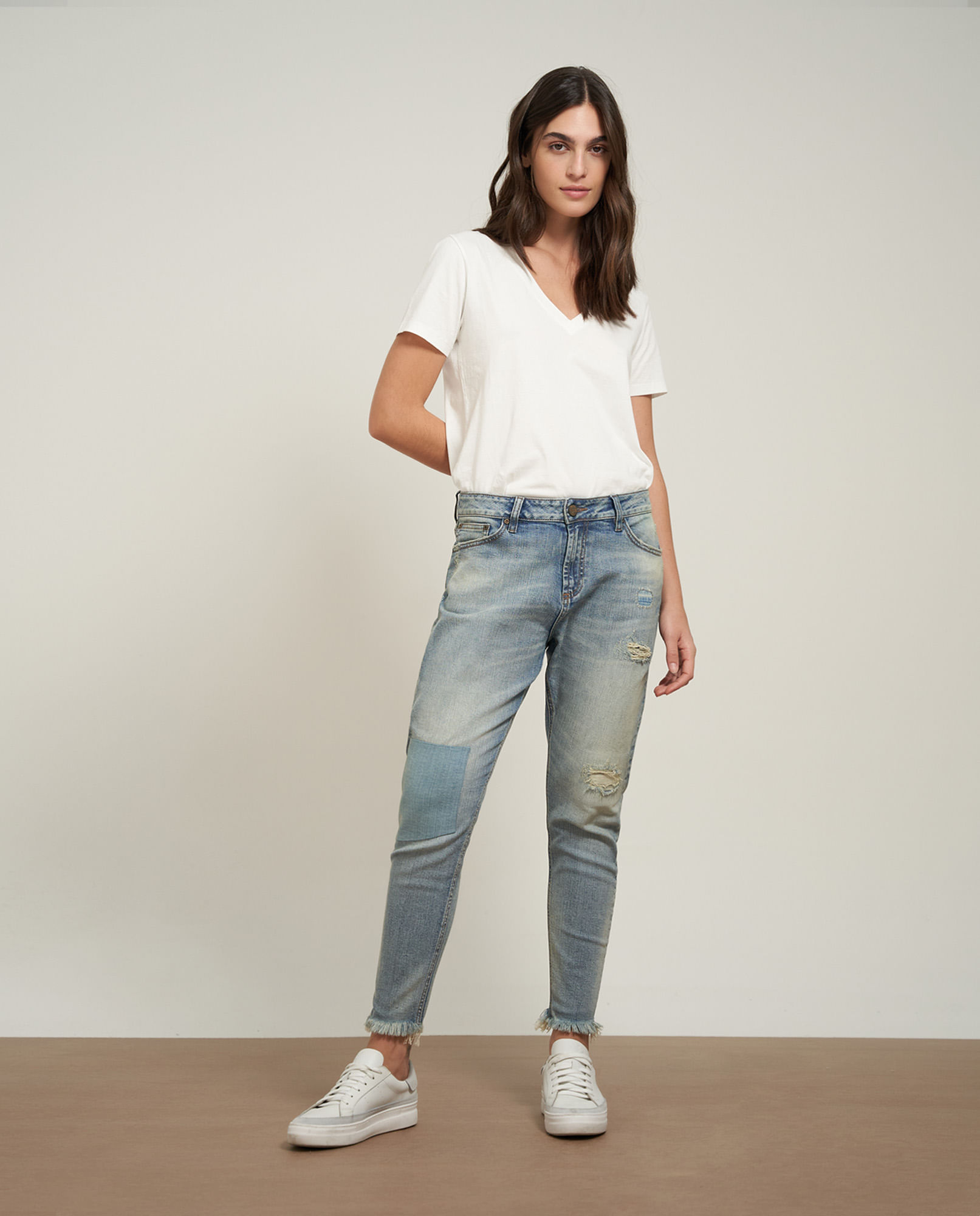 Jean de Mujer Boyfit Comfort, Medium Rise Bota Skinny - Azul Claro