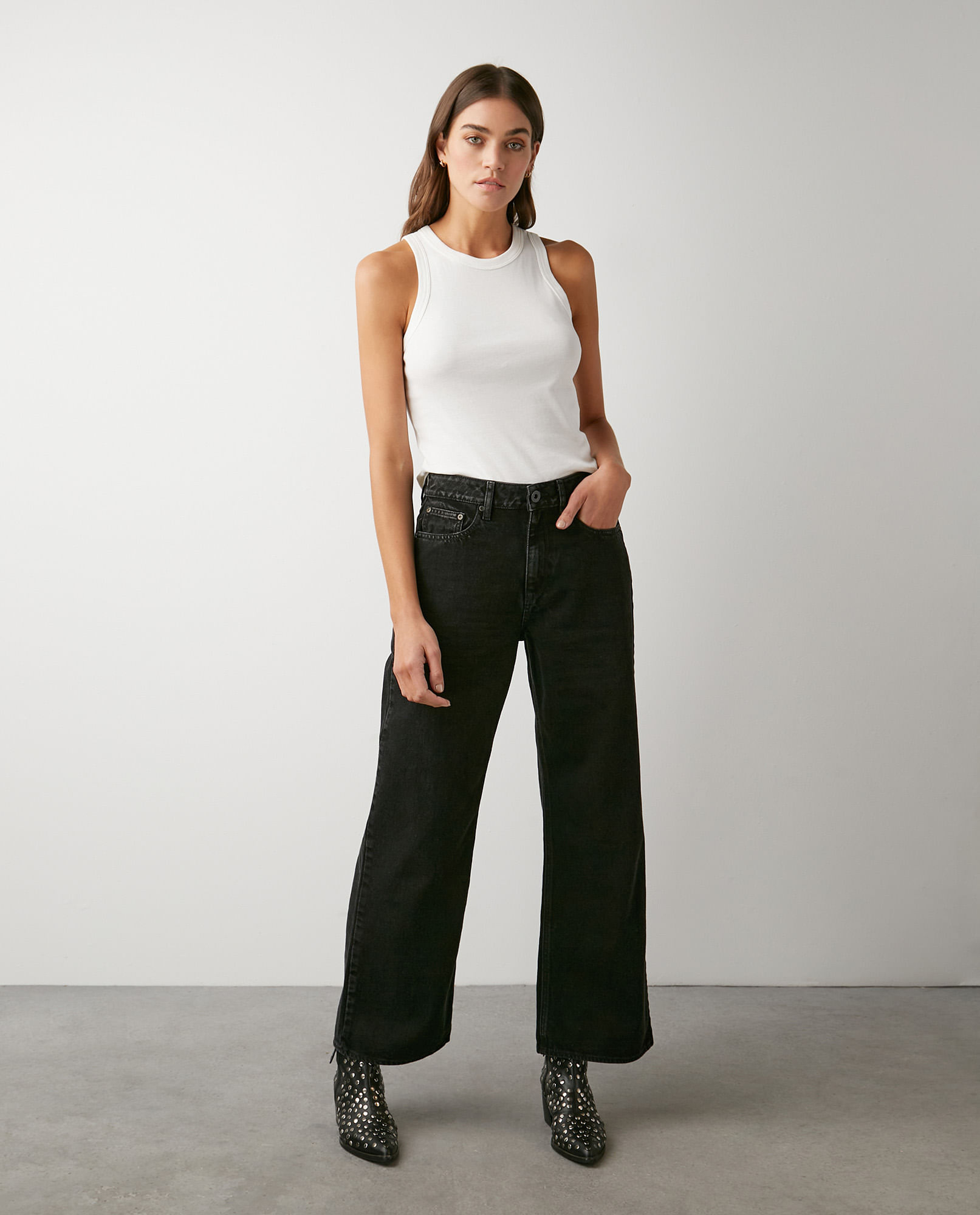Jean de Mujer Wide Leg, Bota Relaxed - Negro
