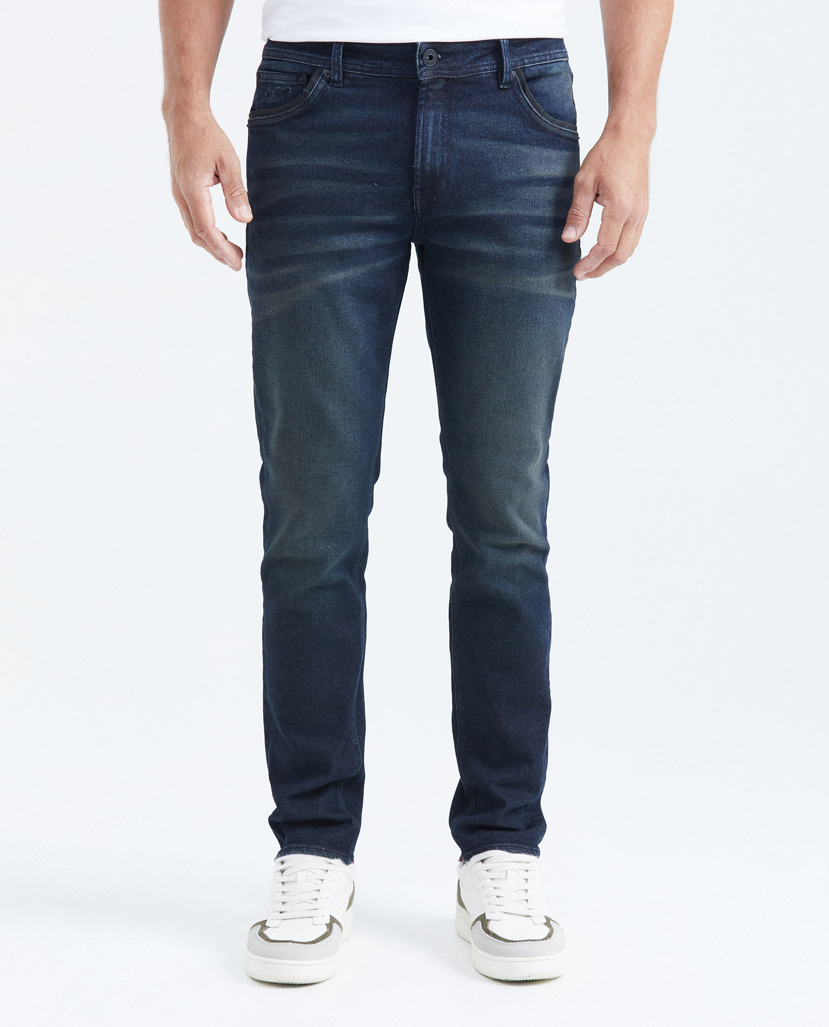 Jean Straight Fit Tiro Medio Bota Slim Azul Oscuro para Hombre