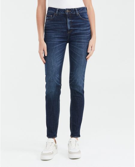 Jean Tipo Carpintero High Rise Bota Slim Azul Ultra Oscuro para Mujer
