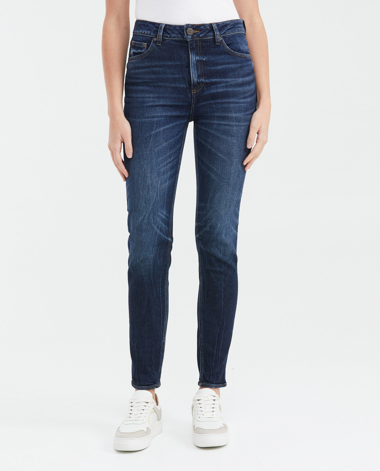 Jean Tipo Carpintero High Rise Bota Slim Azul Ultra Oscuro para Mujer