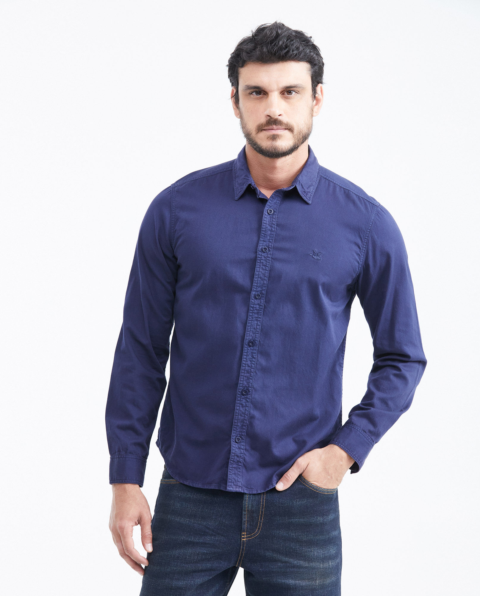 Camisa Slim Fit Manga Larga en Algodón para Hombre