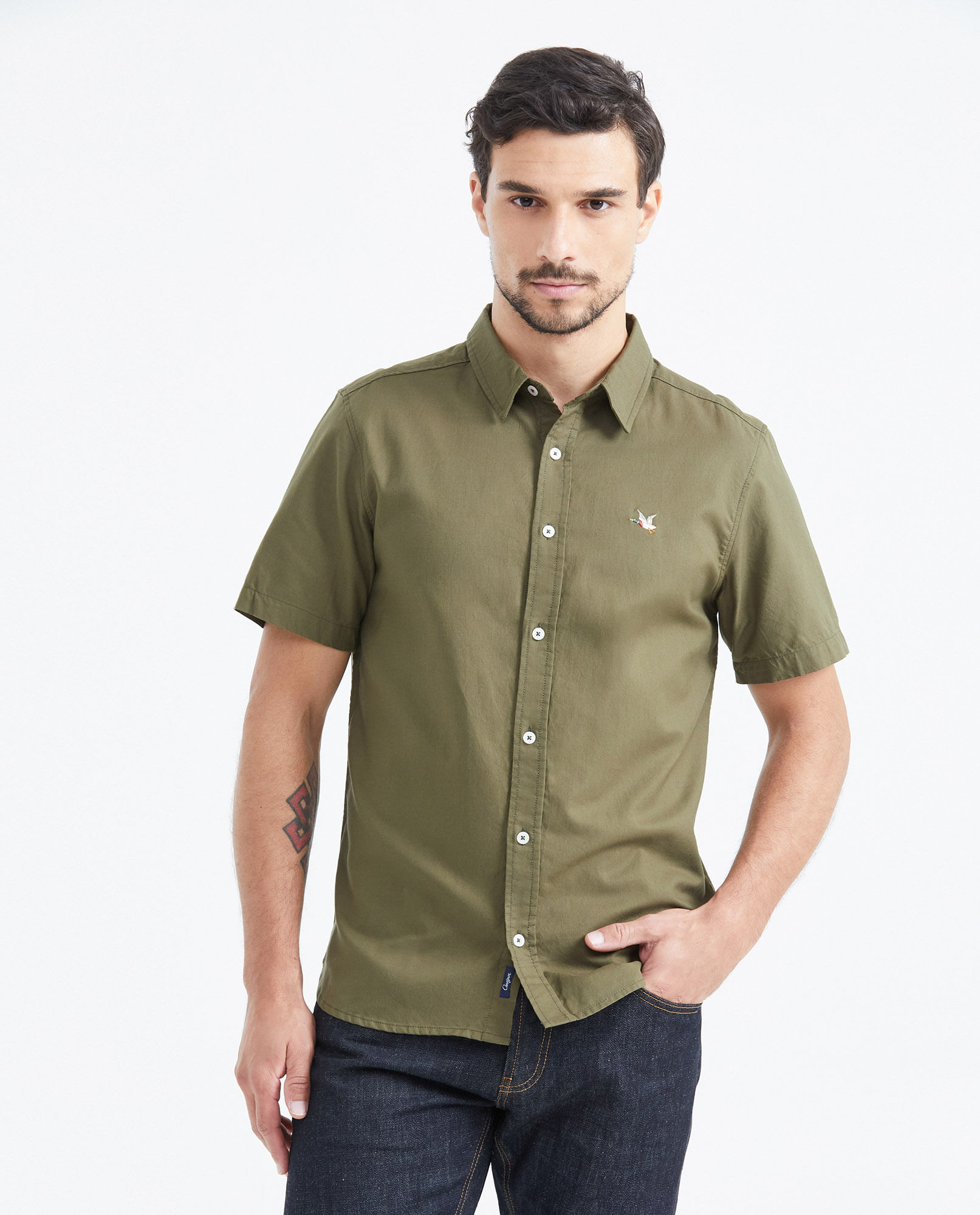 Camisa Slim Fit Manga Corta en Oxford Algodón para Hombre