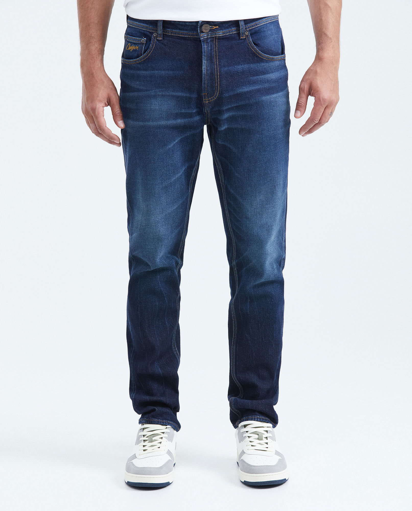 Jean Straight Fit Tiro Medio Bota Slim Azul Oscuro para Hombre