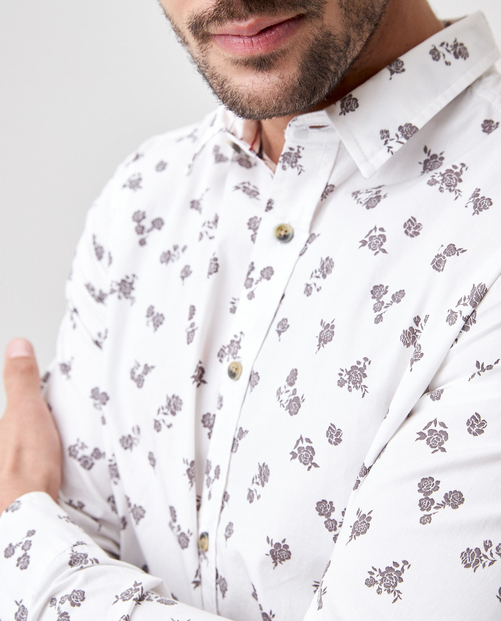 Camisa de Hombre, Slim Fit Manga Larga - Mini Print Flores