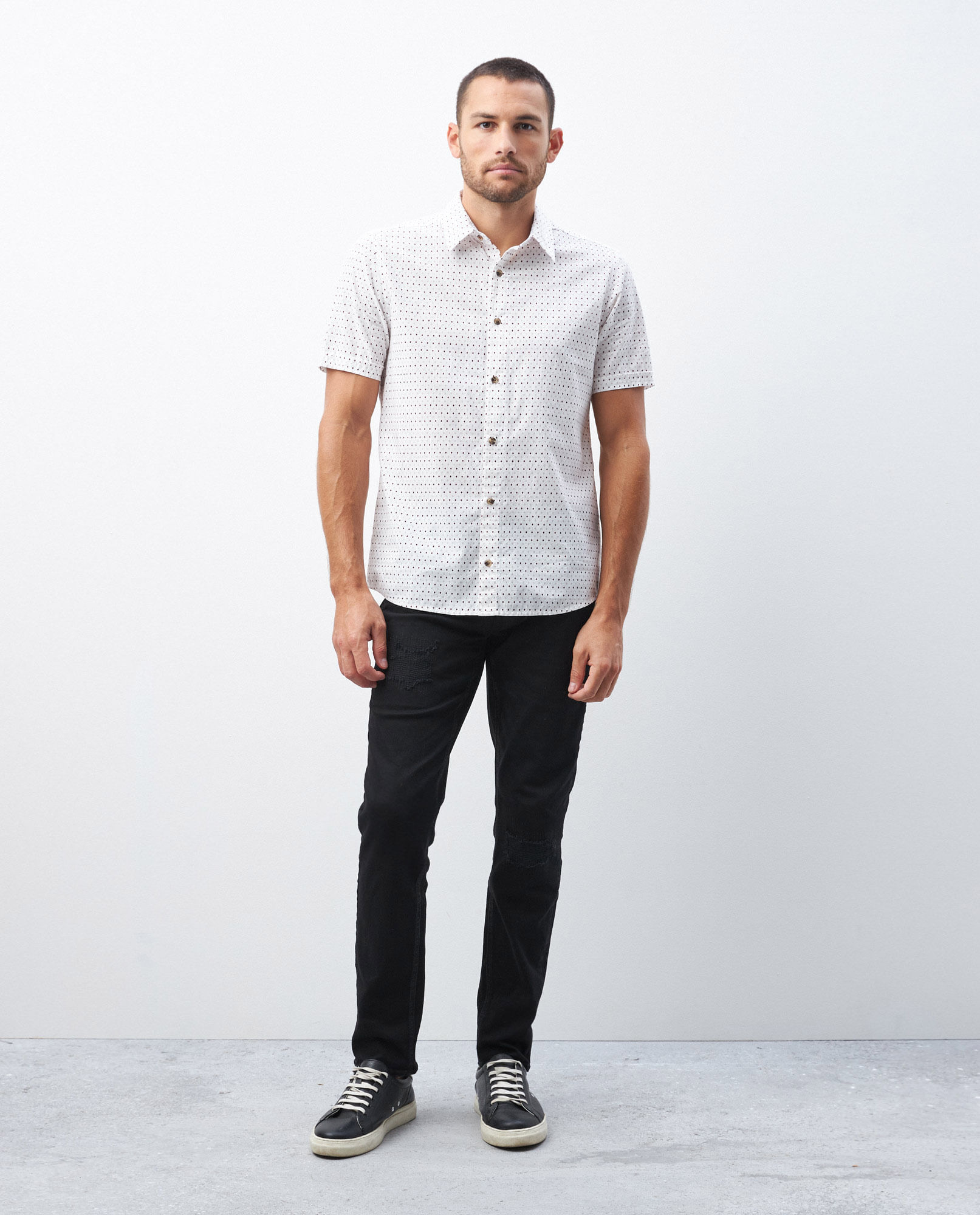Camisa de Hombre, Slim Fit Manga Corta - Mini Print Rombos