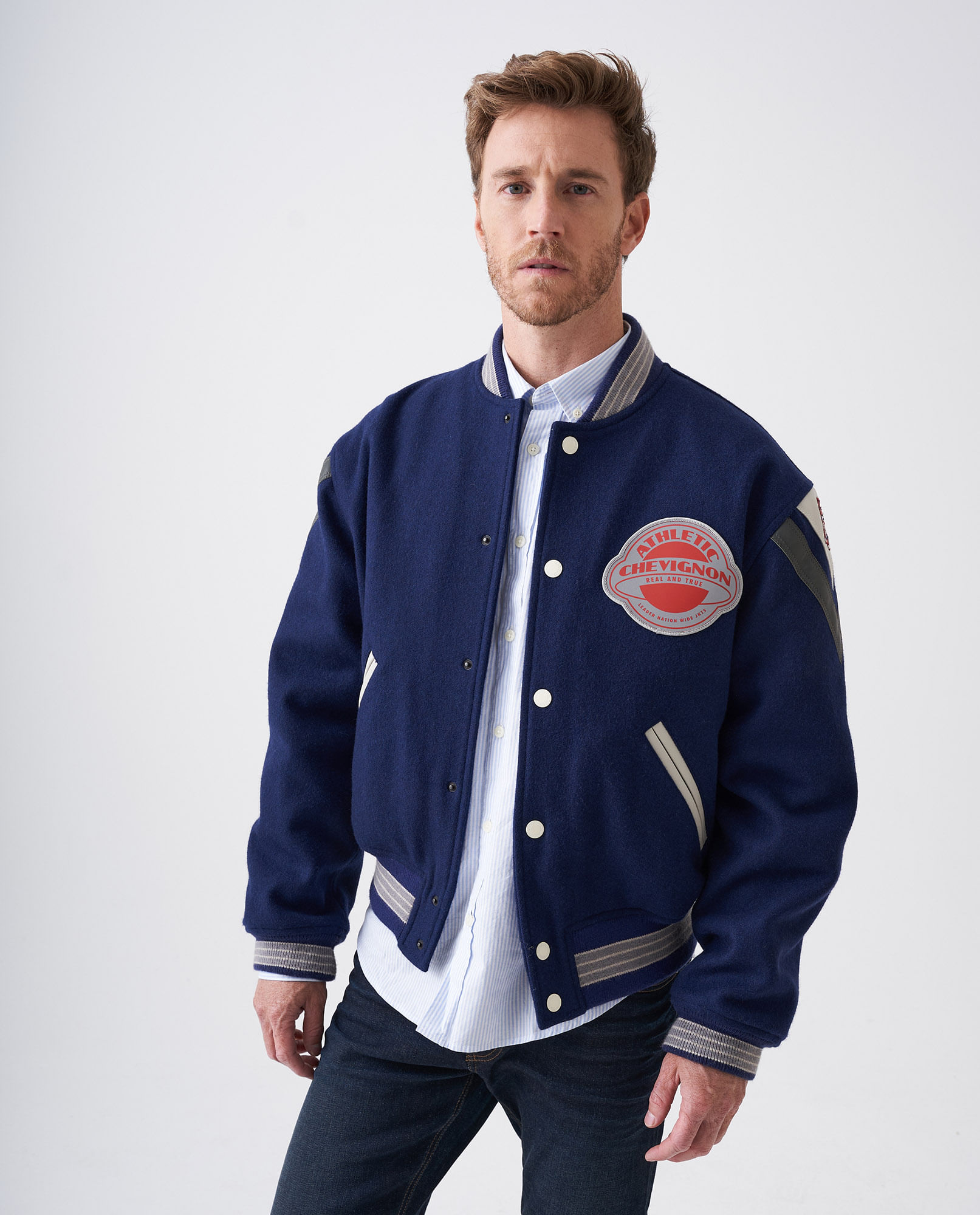 Chaqueta de Hombre en Paño, tipo Bomber - Vintage Apliques + Contraste