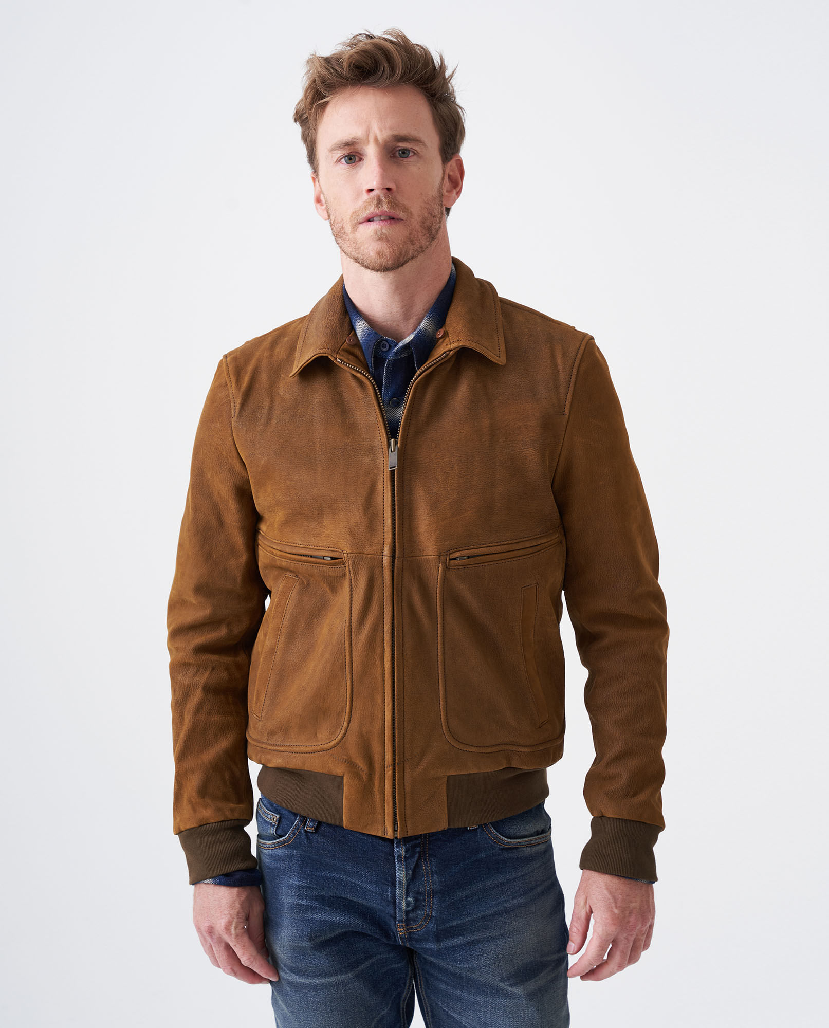 Chaqueta de Hombre en Cuero, tipo Aviador - Cuello Removible