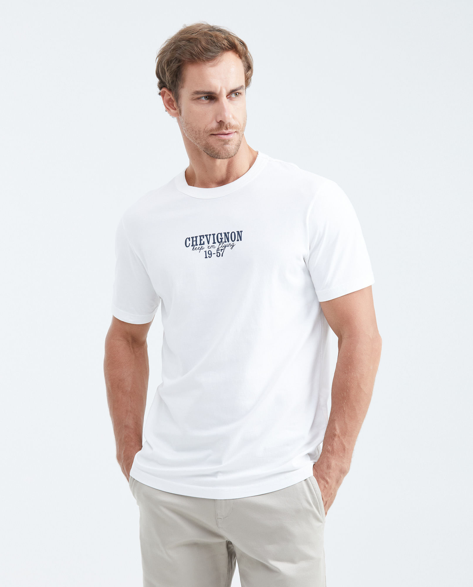 Camiseta Classic Fit con Estampado Cuello Redondo para Hombre