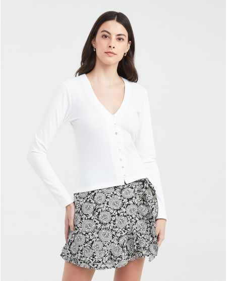 Camiseta Ajustada con Manga Larga y Escote en V para Mujer