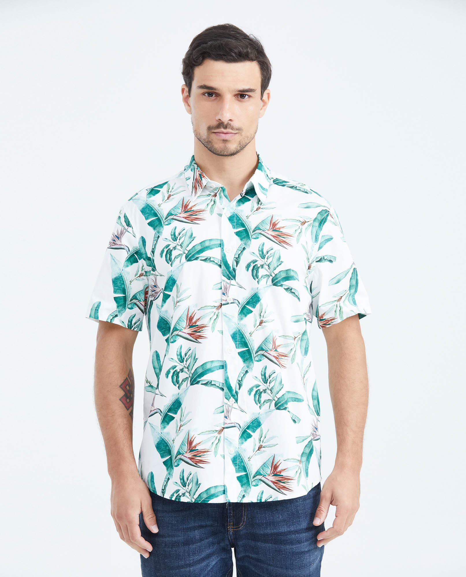 Camisa Classic Fit Manga Corta en Algodón Estampado Maxi Print para Hombre