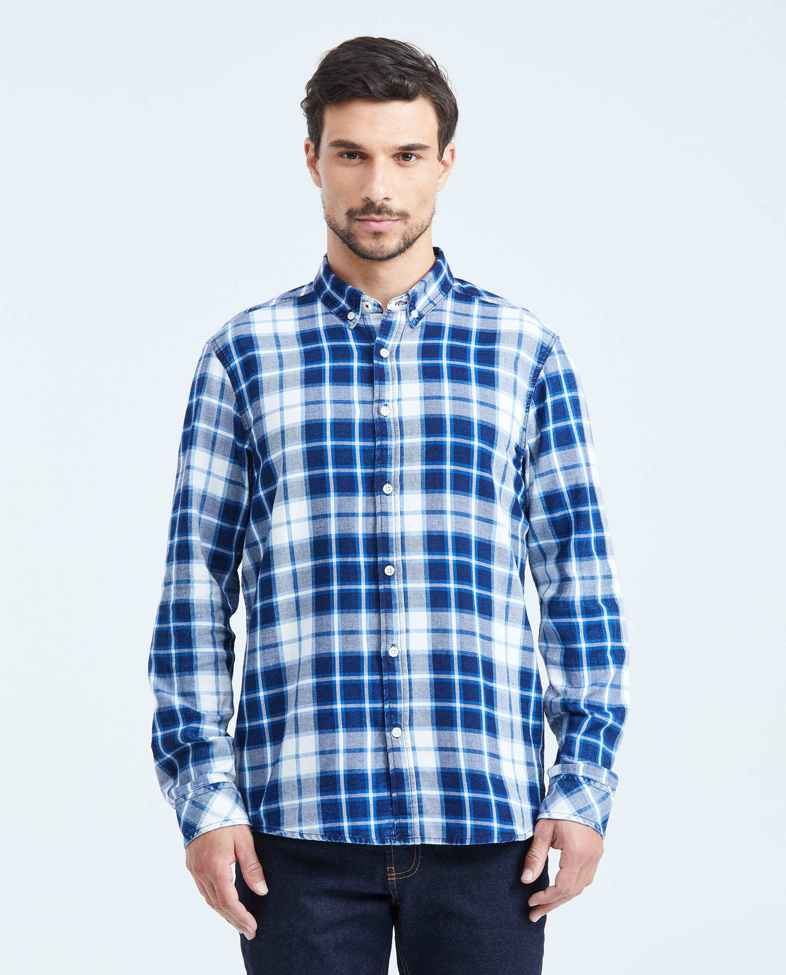 Camisa Classic Fit Manga Larga con Estampado de Cuadros para Hombre