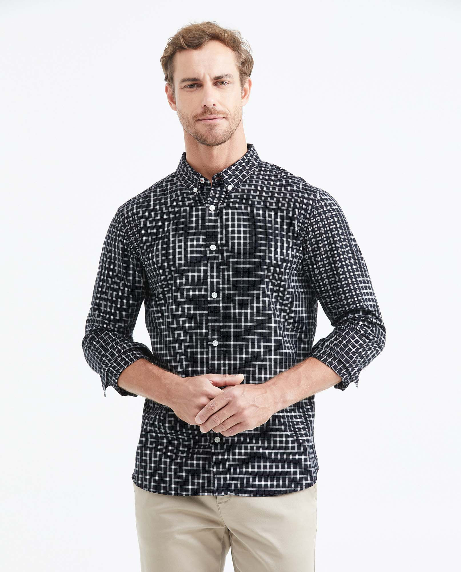 Camisa Slim Fit Manga Larga con Estampado de Cuadros para Hombre