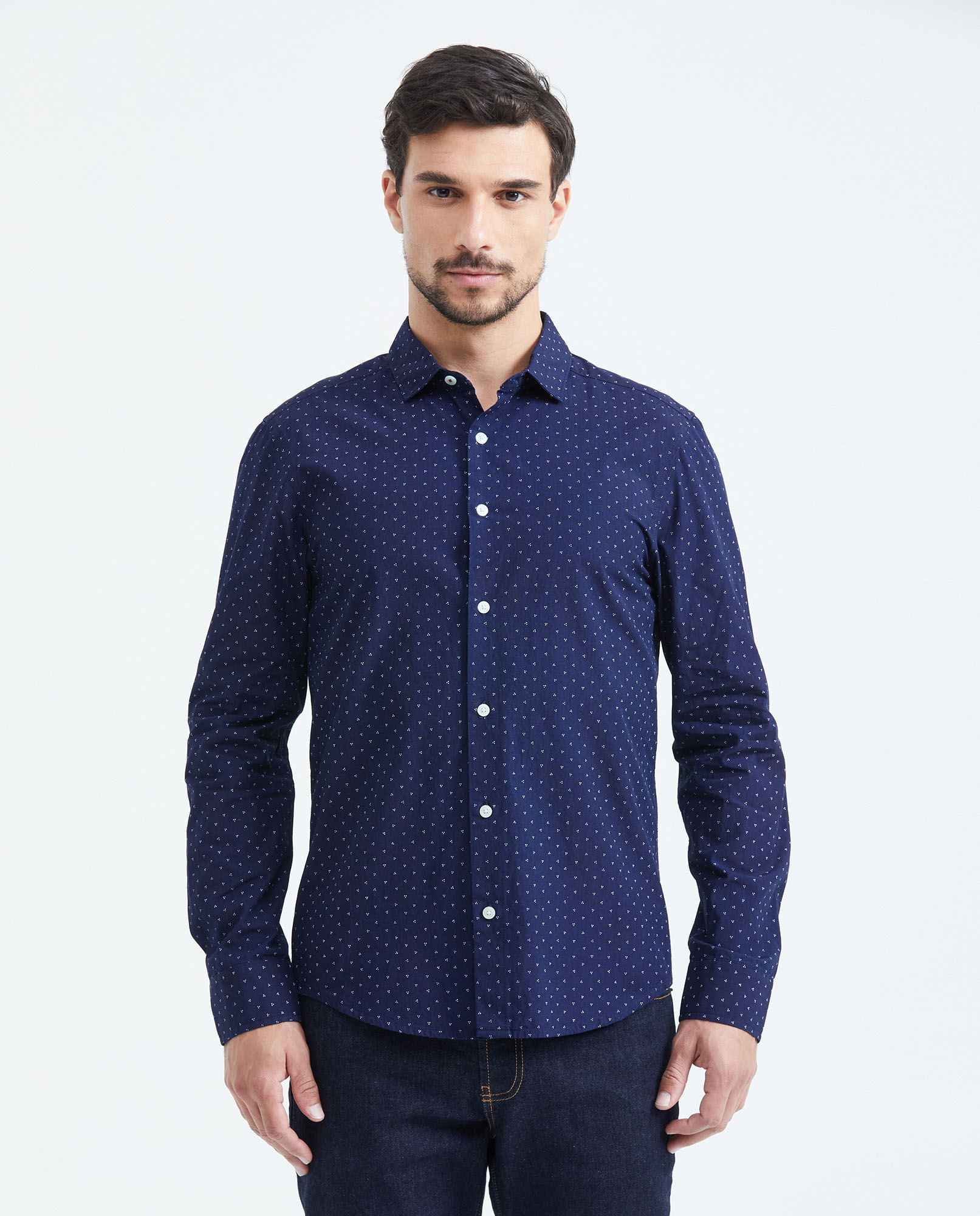 Camisa Slim Fit Manga Larga con Estampado Mini Print para Hombre