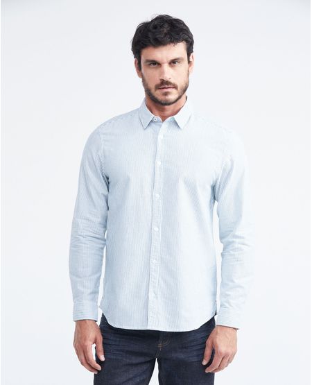 Camisa Classic Fit Manga Larga en Oxford Algodón con Estampado de Rayas para Hombre