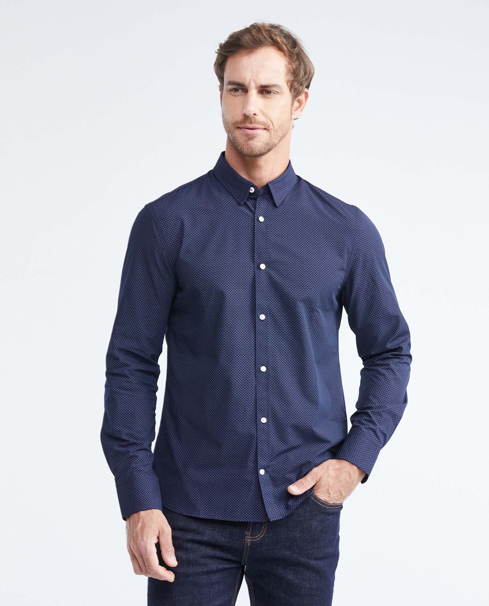 Camisa Premium Manga Larga con Estampado Mini Print para Hombre