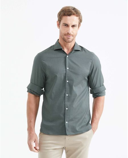 Camisa Premium Manga Larga con Estampado de Cuadros para Hombre