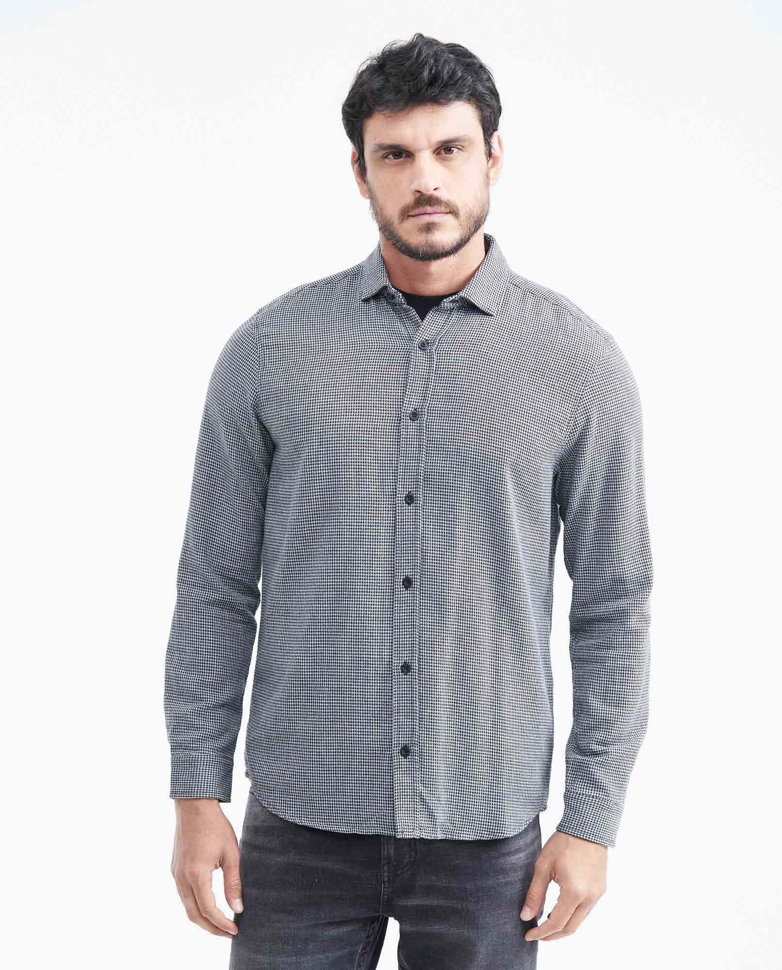 Camisa Classic Fit Manga Corta con Estampado Mini Print para Hombre