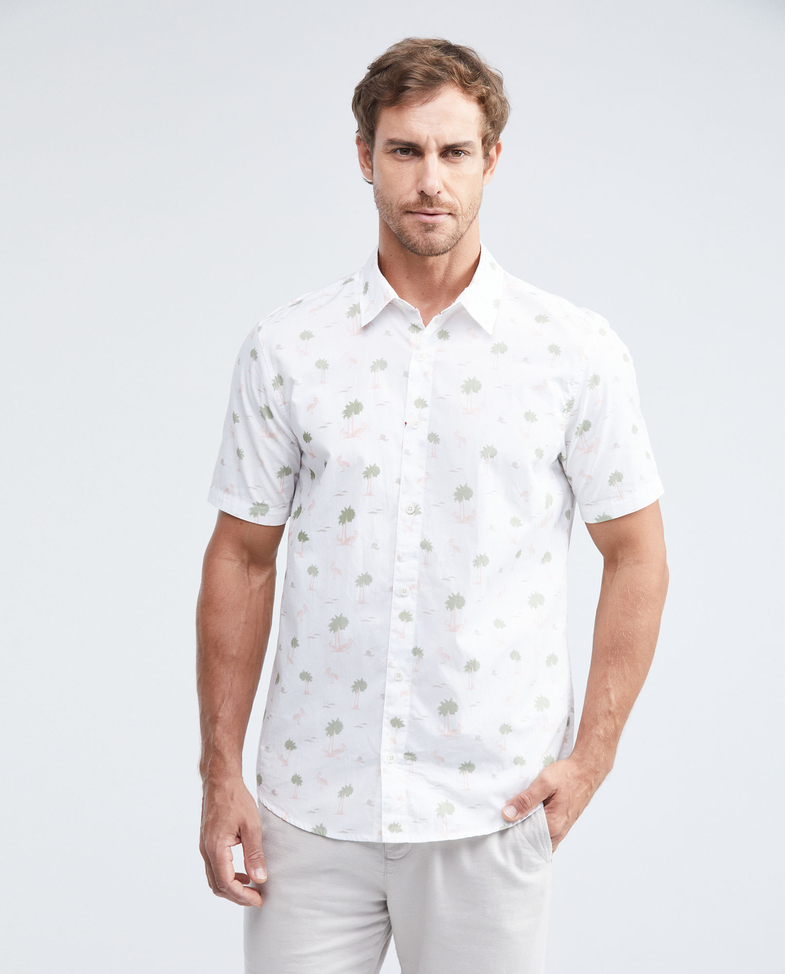 Camisa Classic Fit Manga Corta Tipo Resort Estampado para Hombre