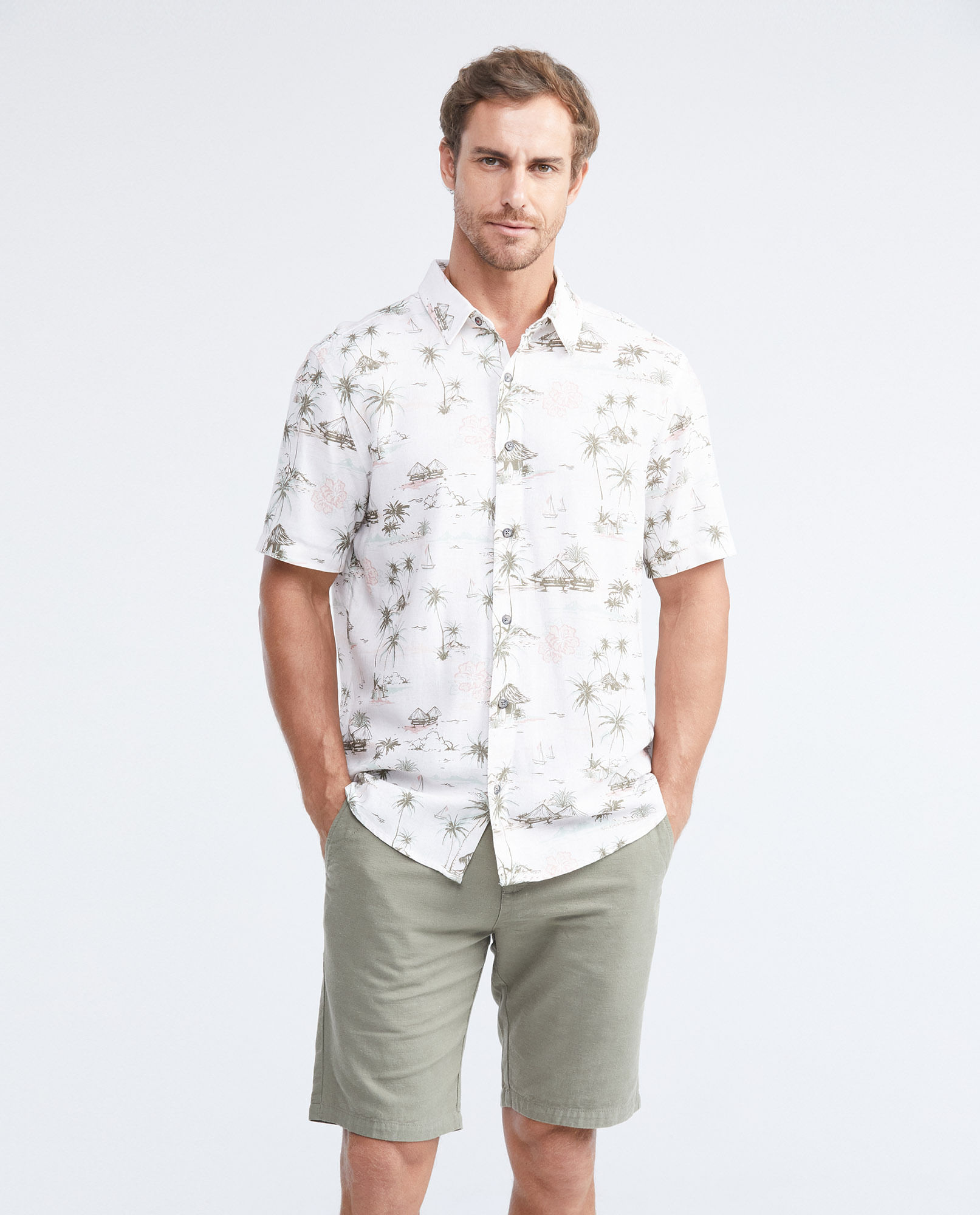 Camisa Classic Fit Manga Corta Tipo Resort con Estampado para Hombre