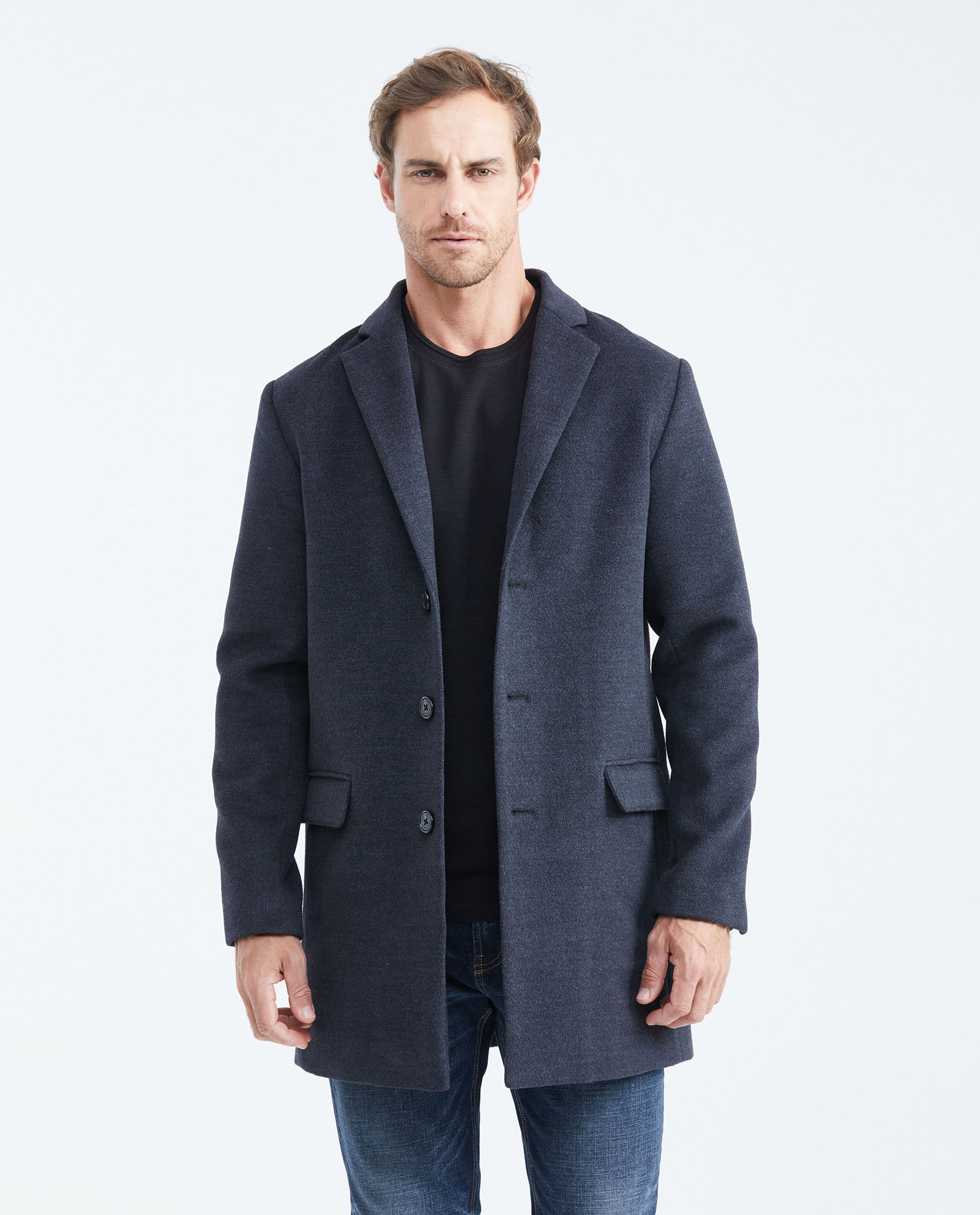 Abrigo Largo Simulación Doble Prenda con Apariencia Paño para Hombre