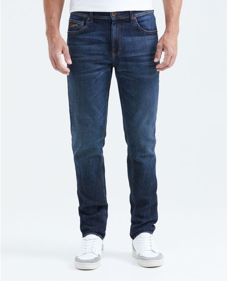 Jean Straight Fit Tiro Medio Bota Slim Azul Ultra Oscuro para Hombre