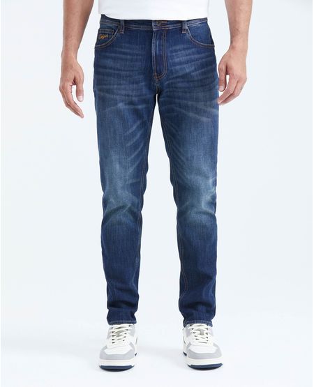 Jean Straight Fit Tiro Medio Bota Slim Azul Ultra Oscuro para Hombre
