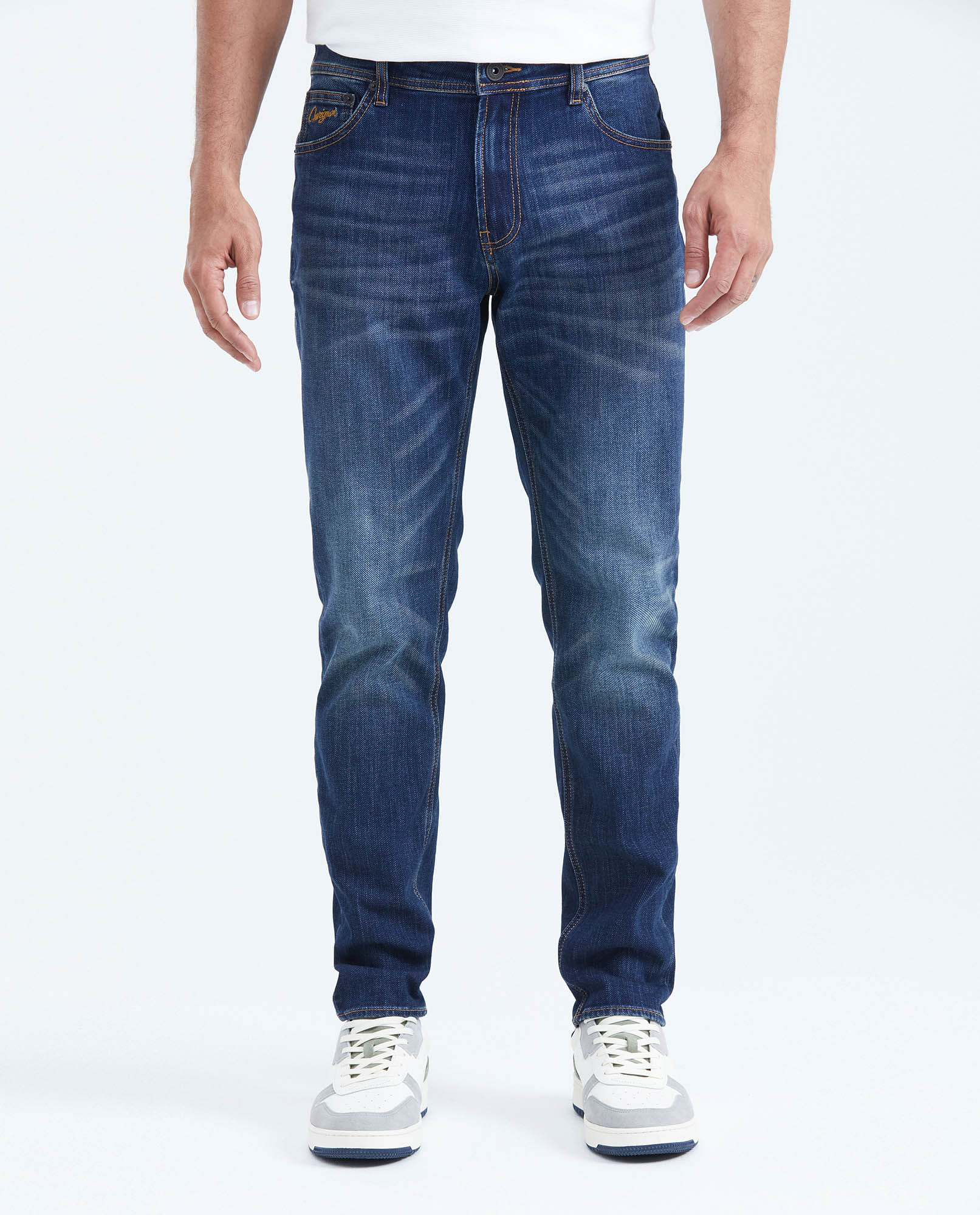 Jean Straight Fit Tiro Medio Bota Slim Azul Ultra Oscuro para Hombre