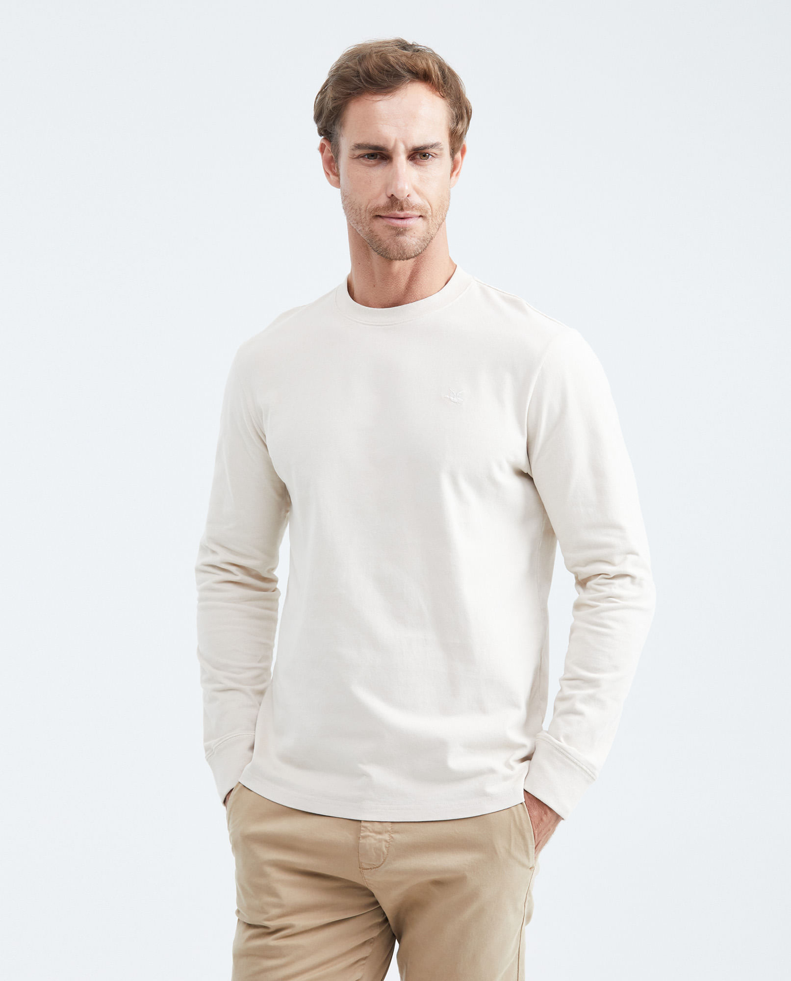 Camiseta Básica Classic Fit Cuello Redondo en Algodón más Grueso para Hombre