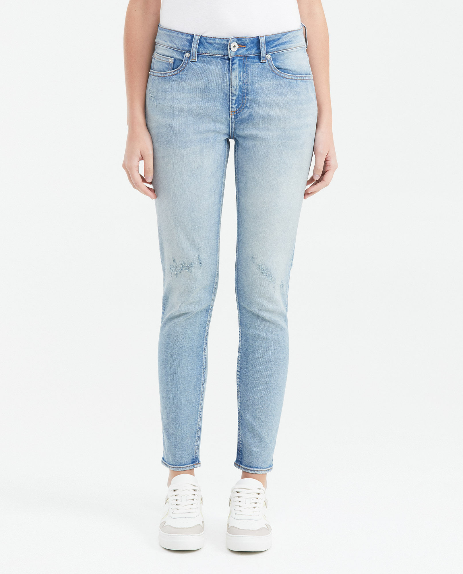 Jean High Rise Bota Slim Azul Claro con Rotos para Mujer