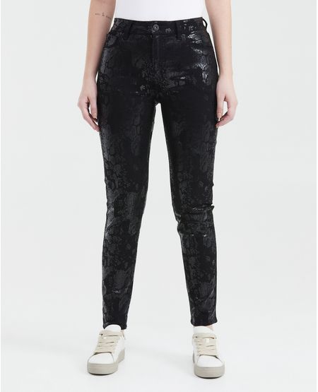 Jean Super High Rise Bota Slim Negro con Estampado Animal Print para Mujer