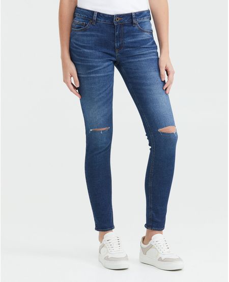 Jean Low Rise Bota Slim Azul Oscuro con Rotos para Mujer