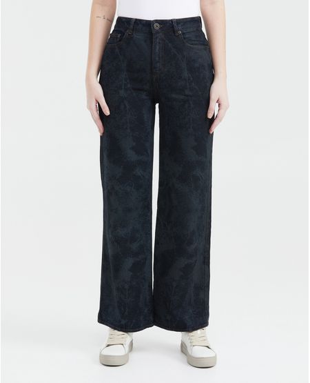 Jean Wide Leg High Rise Bota Relaxed Azul Oscuro Textura en Láser para Mujer