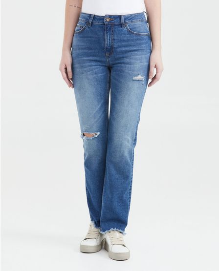 Jean Super High Rise Bota Relaxed Azul Medio con Rotos para Mujer