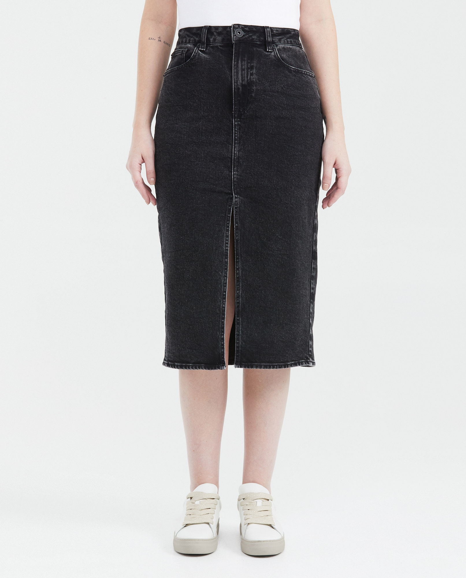 Falda en Denim Tipo Lápiz High Rise Gris Oscuro para Mujer