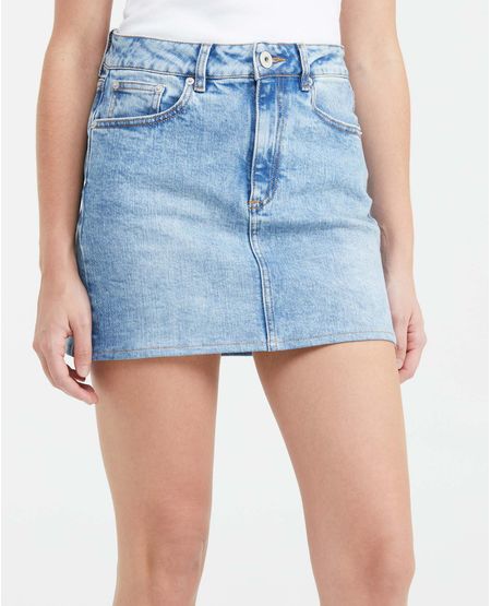 Falda Corta en Denim High Rise Azul Medio para Mujer