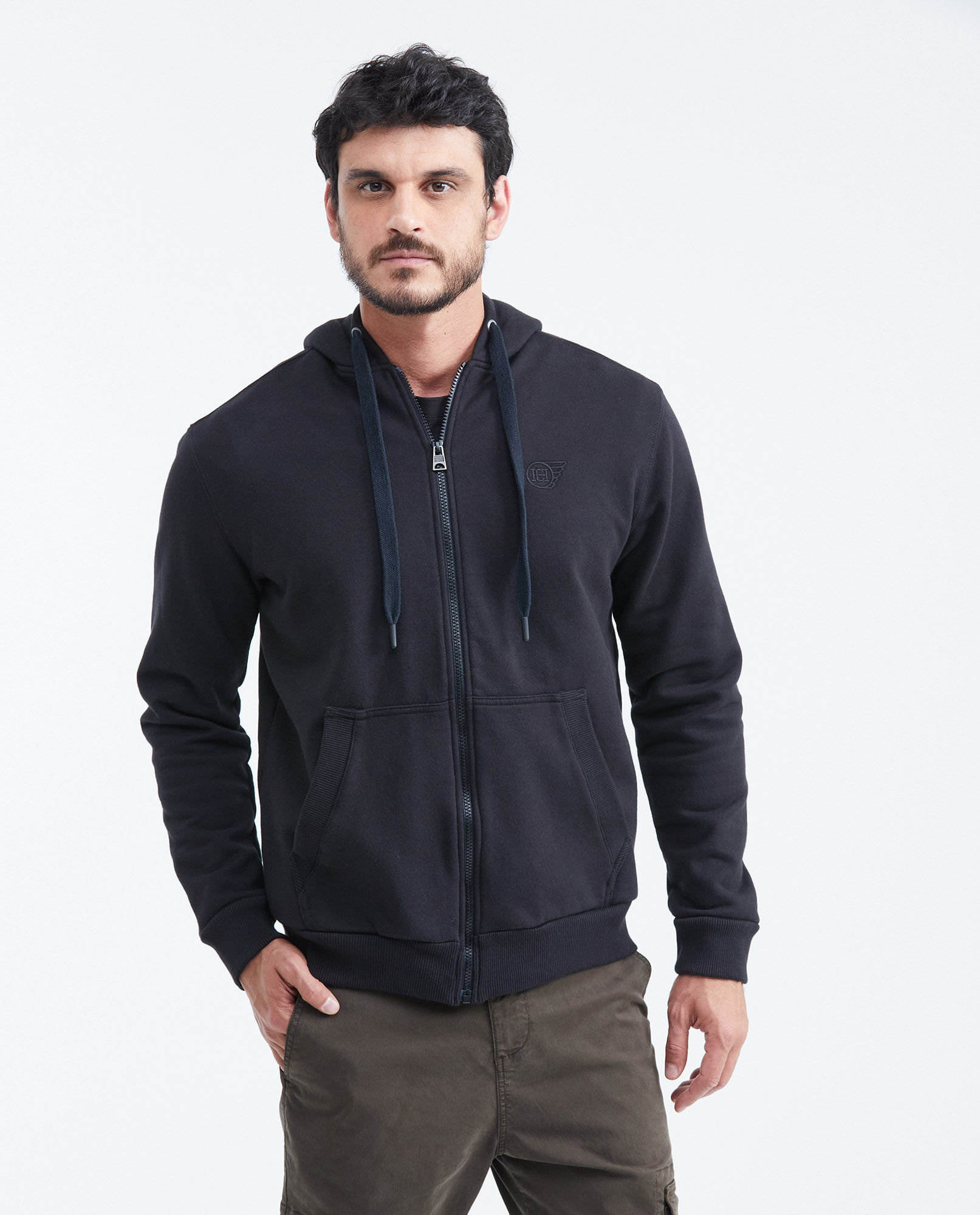 Buzo abierto con Capucha y Bordado para Hombre