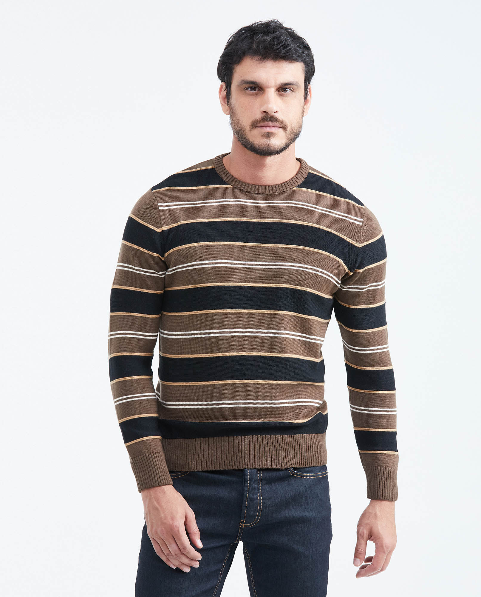 Suéter Tejido con Cuello Redondo y Bloques de Color para Hombre